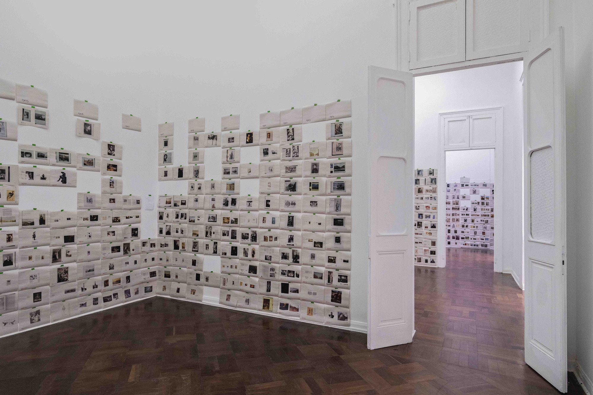 Iosu Aramburu. Atlas of Andean Modernism. 2022. Laser print on paper, tape. 230 cm x variable width. Courtesy of Galería Livia Benavides, Lima. Photo: by Katherinne Fiedler.