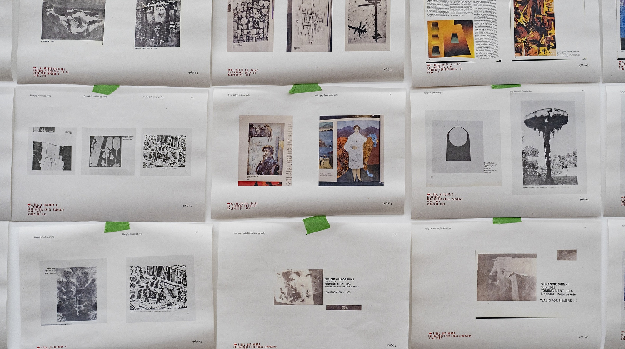 Iosu Aramburu. Atlas of Andean Modernism (Detail). 2022. Laser print on paper, tape. 230 cm x variable width. Courtesy of Galería Livia Benavides, Lima. Photo: by Katherinne Fiedler.