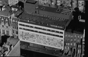 The Museum of Modern Art, New York, 1939. Façade designed by Phillip L. Goodwin and Edward D. Stone. Photograph by Andreas Feininger. Courtesy The Museum of Modern Art, New York. The Museum of Modern Art Archives, NY: Monroe Wheeler Papers.