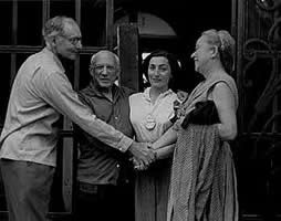 Photograph of Pablo Picasso and Jacqueline Roque with Mr. and Mrs. Alfred H. Barr, Jr., 1956. The Museum of Modern Art Archives, NY: Alfred H. Barr, Jr. Papers, 12.II.A.