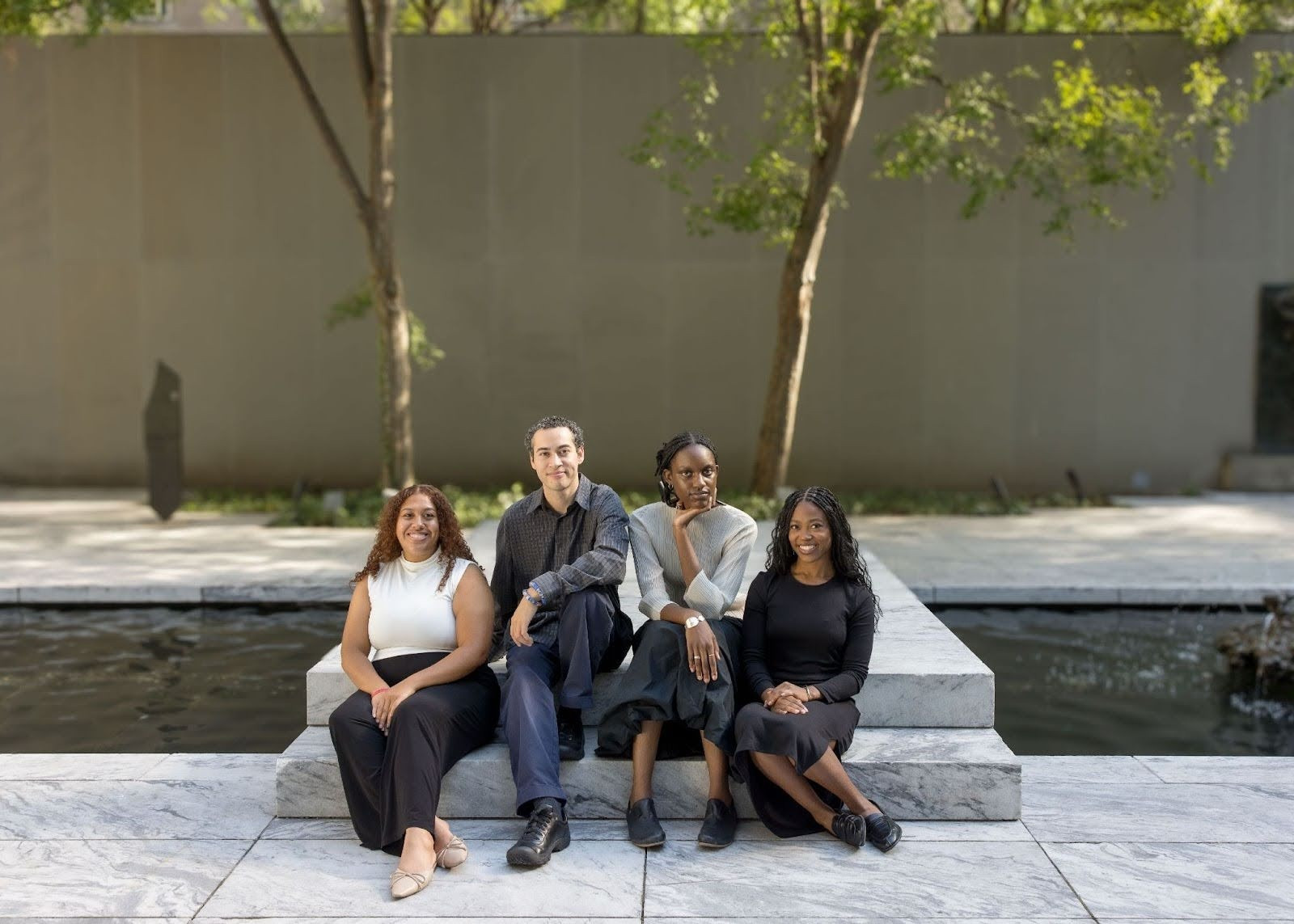 2024–2026 cohort of Studio Museum in Harlem | The Museum of Modern Art Collaboration Fellows, from left: Abigail Gordon, Cam McEwen, Taylor Ndiaye, and Maya Davis. Photo: Marcin Muchalski, Diamond Shot Studio