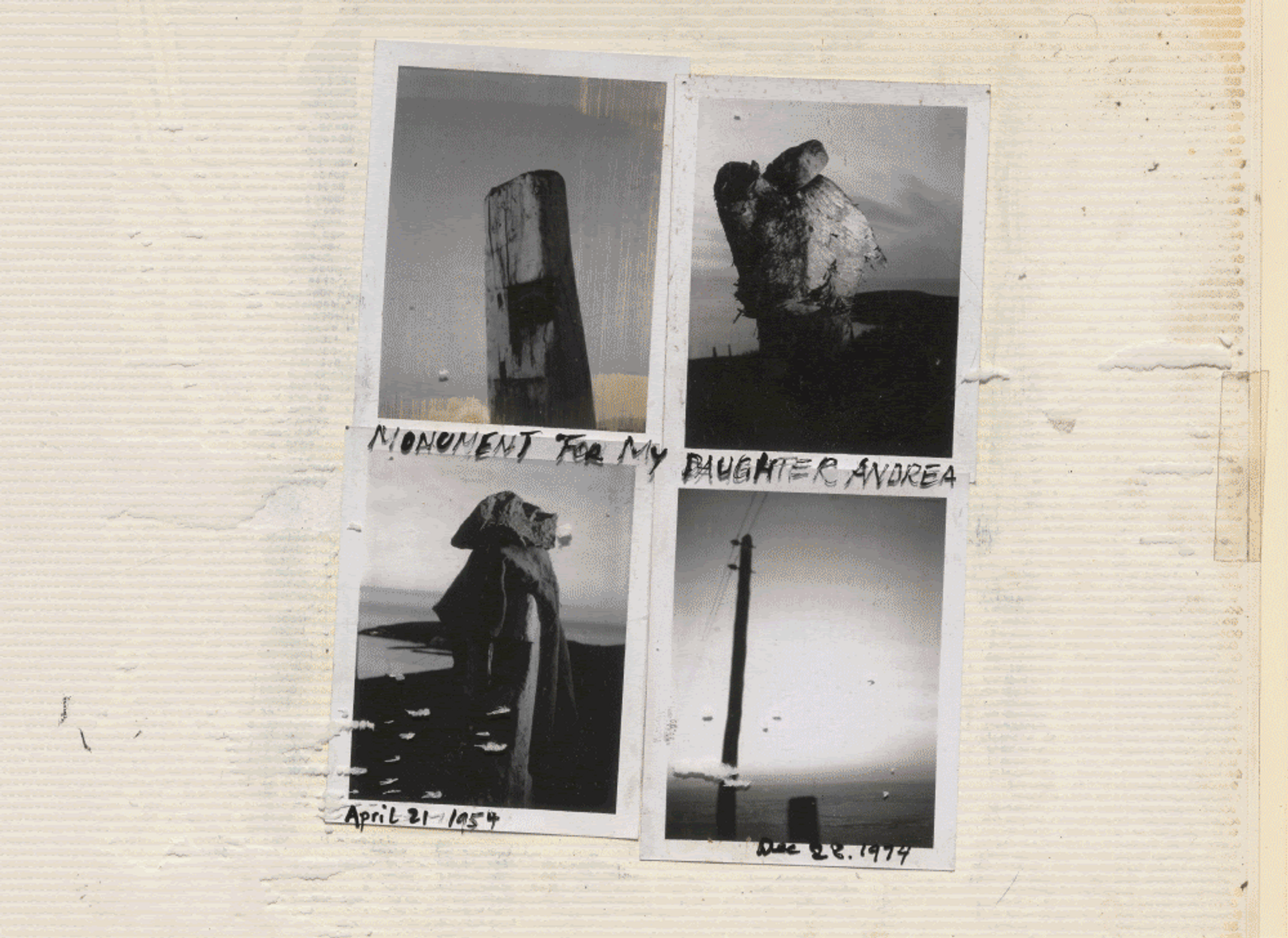 All works by Robert Frank. © 2025 The June Leaf and Robert Frank Foundation. Maquette for Monument for My Daughter Andrea. c. 1977. Four black and white instant prints on album page with plastic cover. National Gallery of Art, Washington D.C. Promised Gift of Michael Jesselson; Installation view of Life Dances On: Robert Frank in Dialogue, The Museum of Modern Art, New York, September 15, 2024–January 11, 2025. Photo: Alycia Kravitz; Untitled (still from Robert Frank’s Scrapbook Footage). c. 1975; Alex Bingham and Laura Israel. Untitled (Robert Frank’s Film Canister). 2022