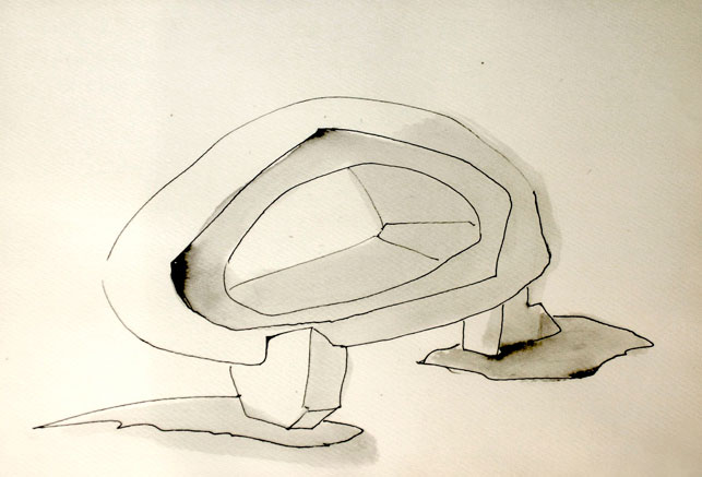 Frederick Kiesler. Endless House. 1947–60. Preliminary perspective, 1947. Ink on paper, 11 7/8 × 18