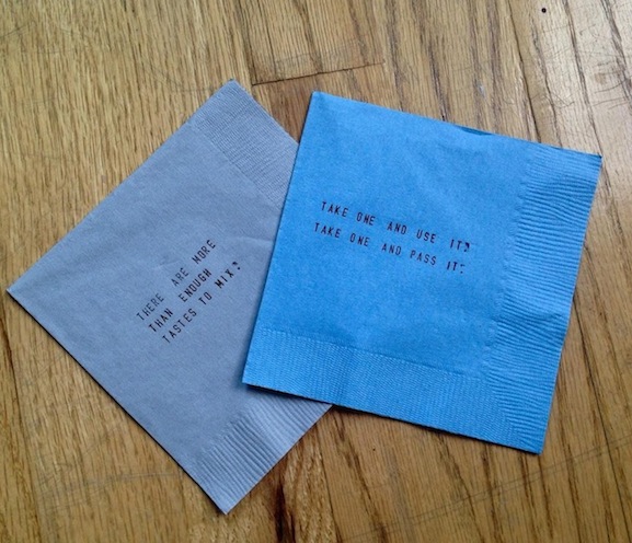 Napkins designed by Chloë Bass. Photo: Chloë Bass