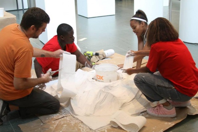 You Think This is a Game?! artists making a Lee Bontecou-inspired mini-golf course. Photo by Kaitlyn Stubbs
