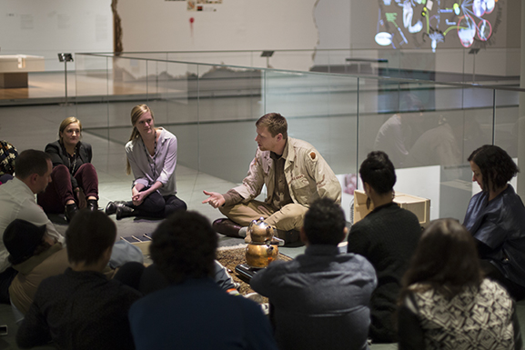 TEA, November 11, 2015 with artist Aaron Hughes at The Museum of Modern Art, New York. © 2015 The Museum of Modern Art. Photo: Beatriz Meseguer