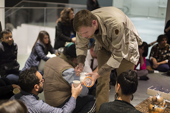 TEA, November 11, 2015 with artist Aaron Hughes at The Museum of Modern Art, New York. © 2015 The Museum of Modern Art. Photo: Beatriz Meseguer