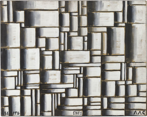 Joaquín Torres-García. <i>Construction in White and Black</i>. 1938. Oil on paper mounted on wood, 31 3/4 x 40 1/8" (80.7 x 102 cm). The Museum of Modern Art, New York. Gift of Patricia Phelps de Cisneros in honor of David Rockefeller. Photograph by Thomas Griesel. © Sucesión Joaquín Torres-García, Montevideo 2015