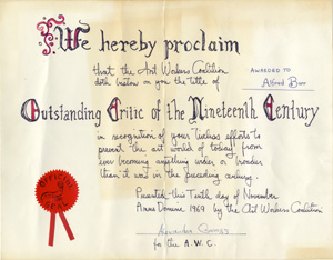 Art Workers’ Coalition. Outstanding Critic of the Nineteenth Century. 1969
