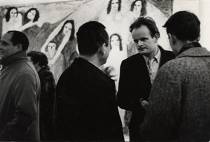 Artist Jan Müller at the opening of his solo exhibition at the Hansa Gallery