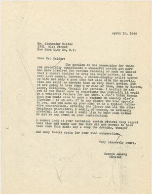 Letter George Amberg to Alexander Calder, April 12, 1944 [DA II.21.a]