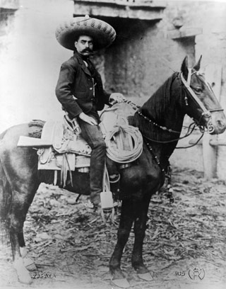 Detail from Battle of San Romano and Zapata on a black horse