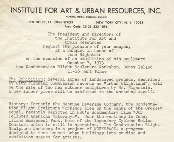 Invitation to the IAUR's Condemnation Blight Sculpture Workshop Banquet, 1973 [I.A.10] 