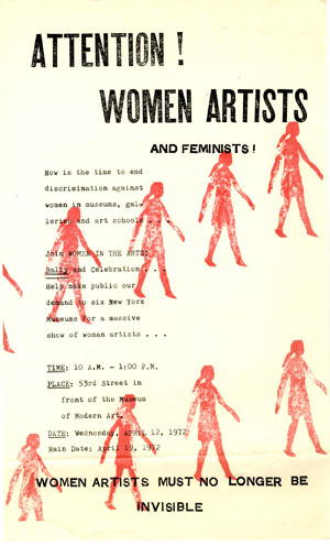 Announcement for an protest, headed Attention! Women Artists and Feminists!