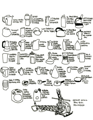 A page of drawings from Jason Polan’s Every Piece of Art in The Museum of Modern Art Book