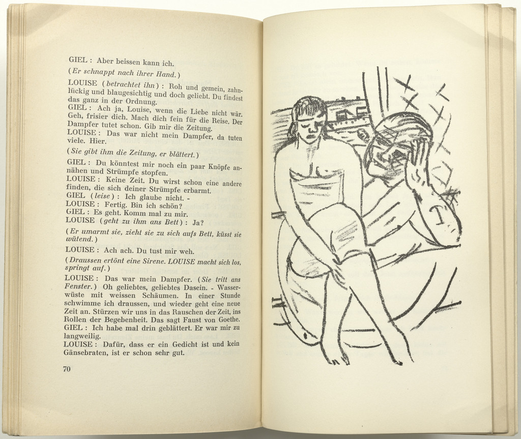 Illustration for Scene 6 (plate facing page 70) from Der Mensch ist kein Haustier (Man Is Not a Domestic Animal)