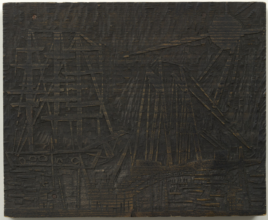 Woodcut for Anglers (with Sun and Ships) (Angler [mit Sonne und Schiffen])