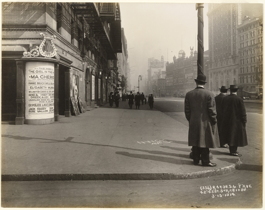 Seventh Avenue, 42nd and 43rd Streets, New York City. View, Facing North, Along West Side of Seventh Avenue, Showing Sidewalk Conditions. Time 10:27am.