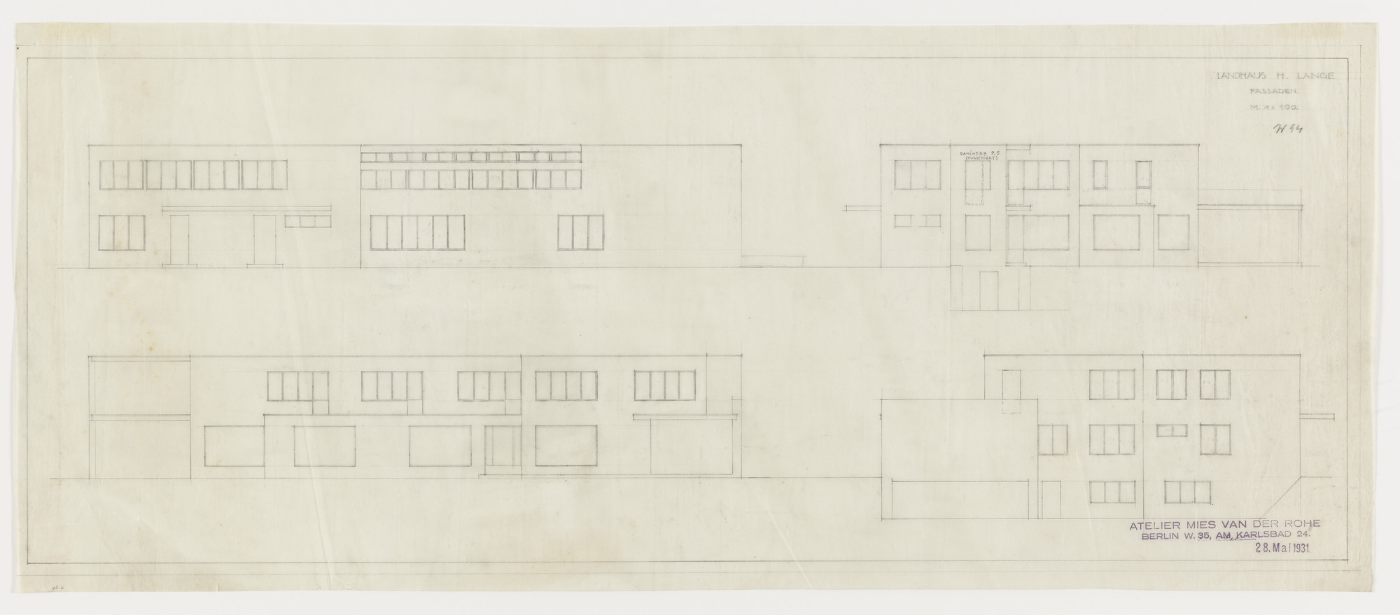 Ludwig Mies van der Rohe. Hermann Lange House, Krefeld, Germany, Four elevations