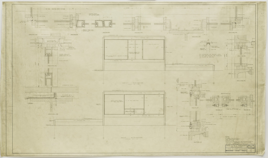 Farnsworth House, Plano, Illinois (Elevations and sections)