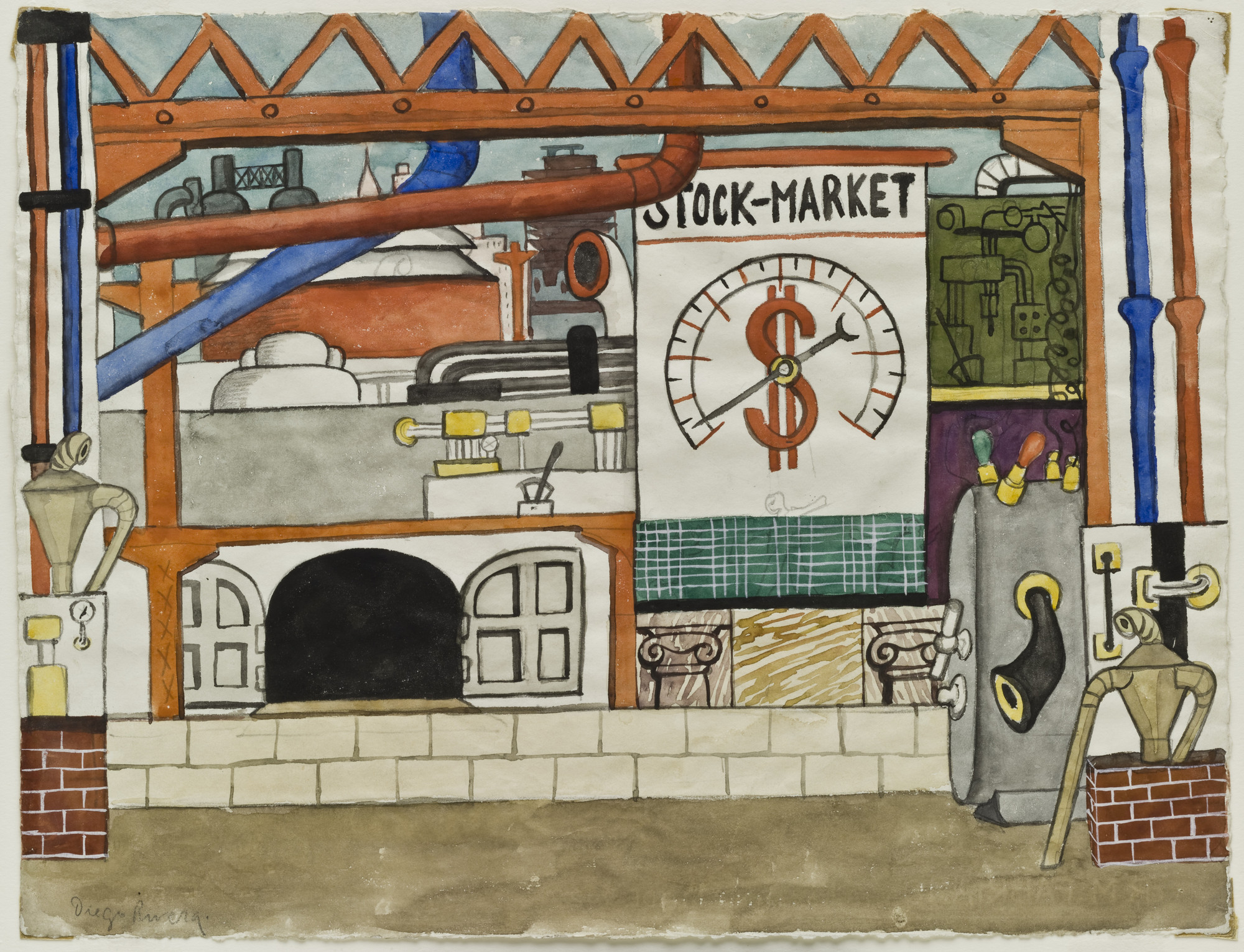 Diego Rivera. Stock Market. Set design for scene four of the ballet H.P. (Horsepower)