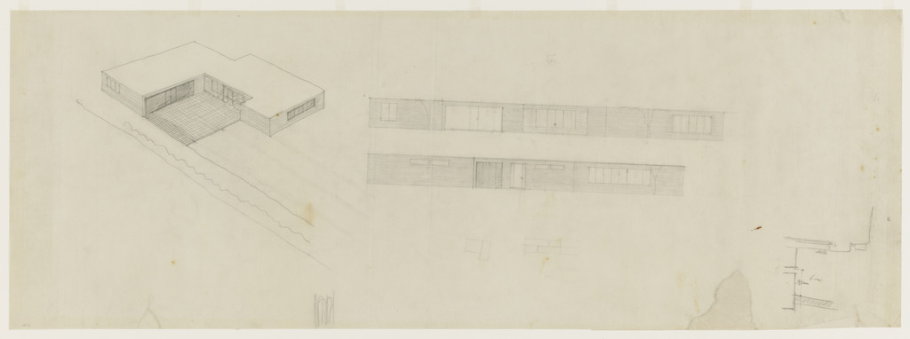 Lemke House, Berlin, Germany (Aerial perspective, elevations, section)