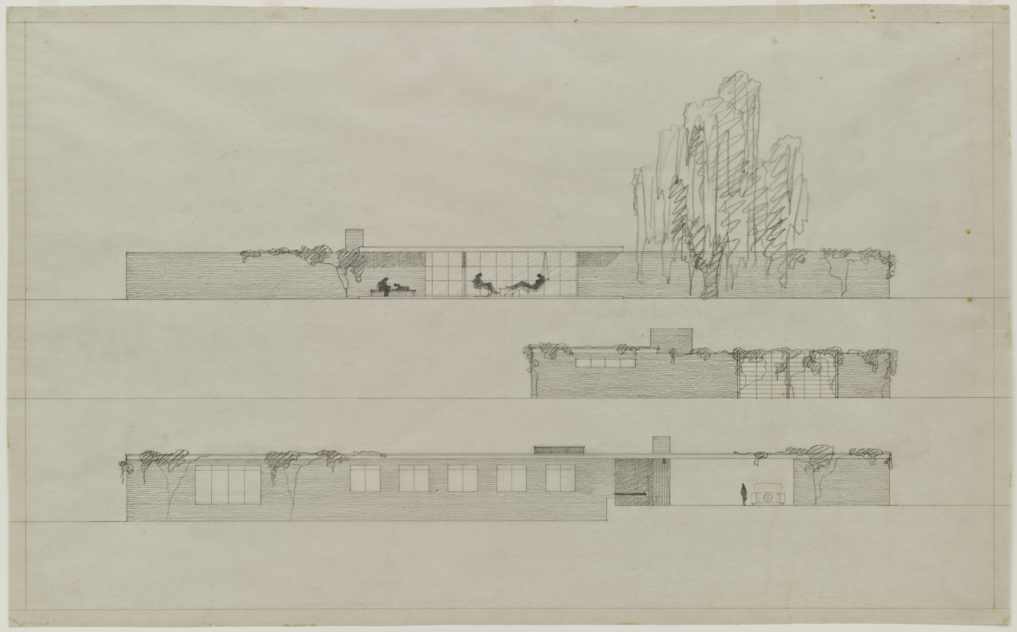 Ludwig Mies van der Rohe. Ulrich Lange House Project, Krefeld, Germany, Three elevations. 1935