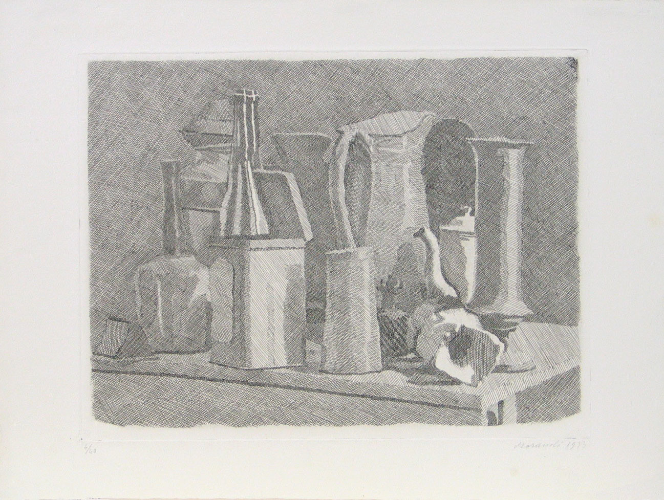 Giorgio Morandi. Grande natura morta con la caffettiera (Large Still Life with Coffeepot). 1933, half the edition printed 1943, the other half printed 1949