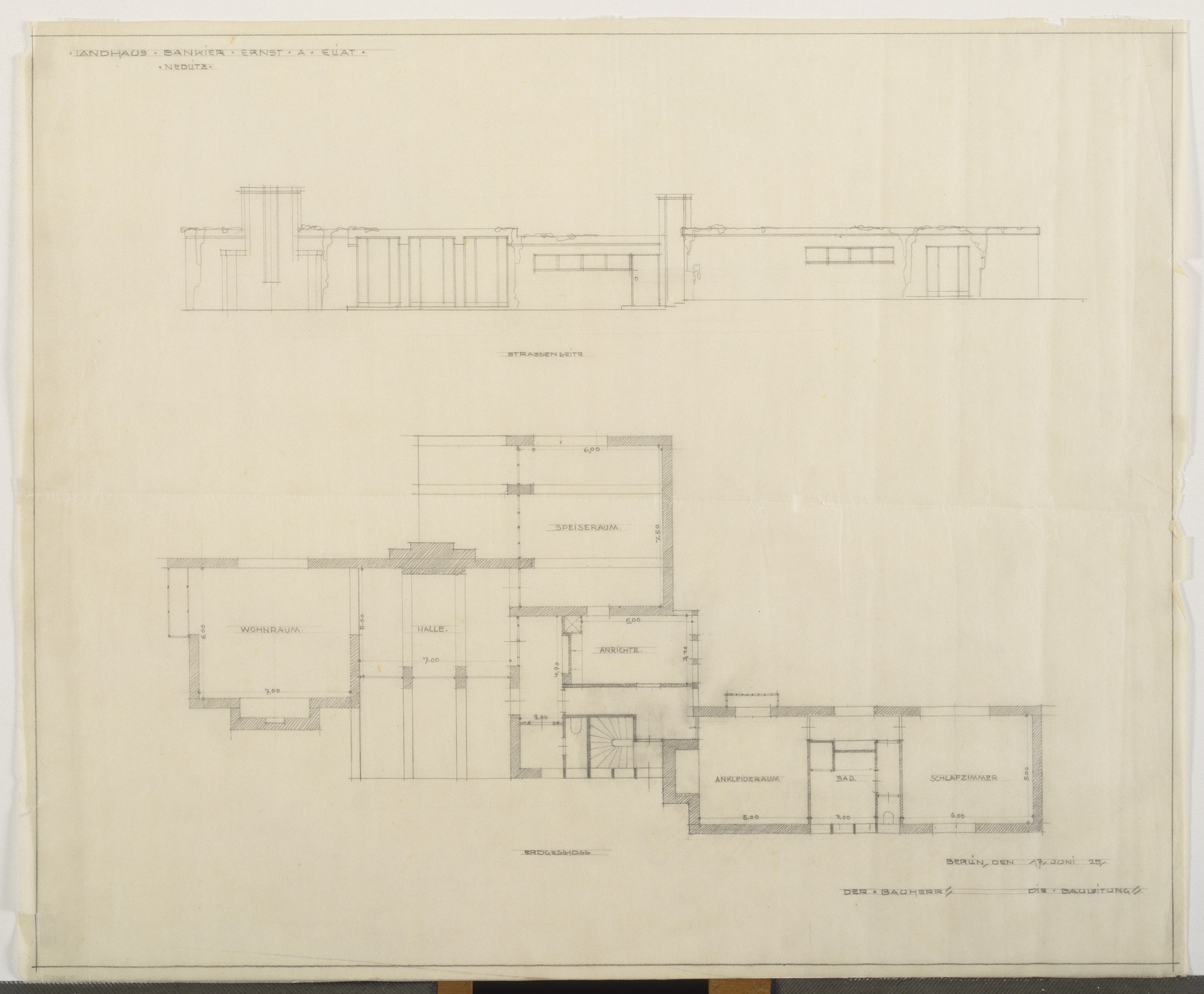 Du bliver bedre Blacken Ekspression Ludwig Mies van der Rohe. Eliat House Project, Potsdam-Nedlitz, Germany,  Plan and elevation. c.1925 | MoMA