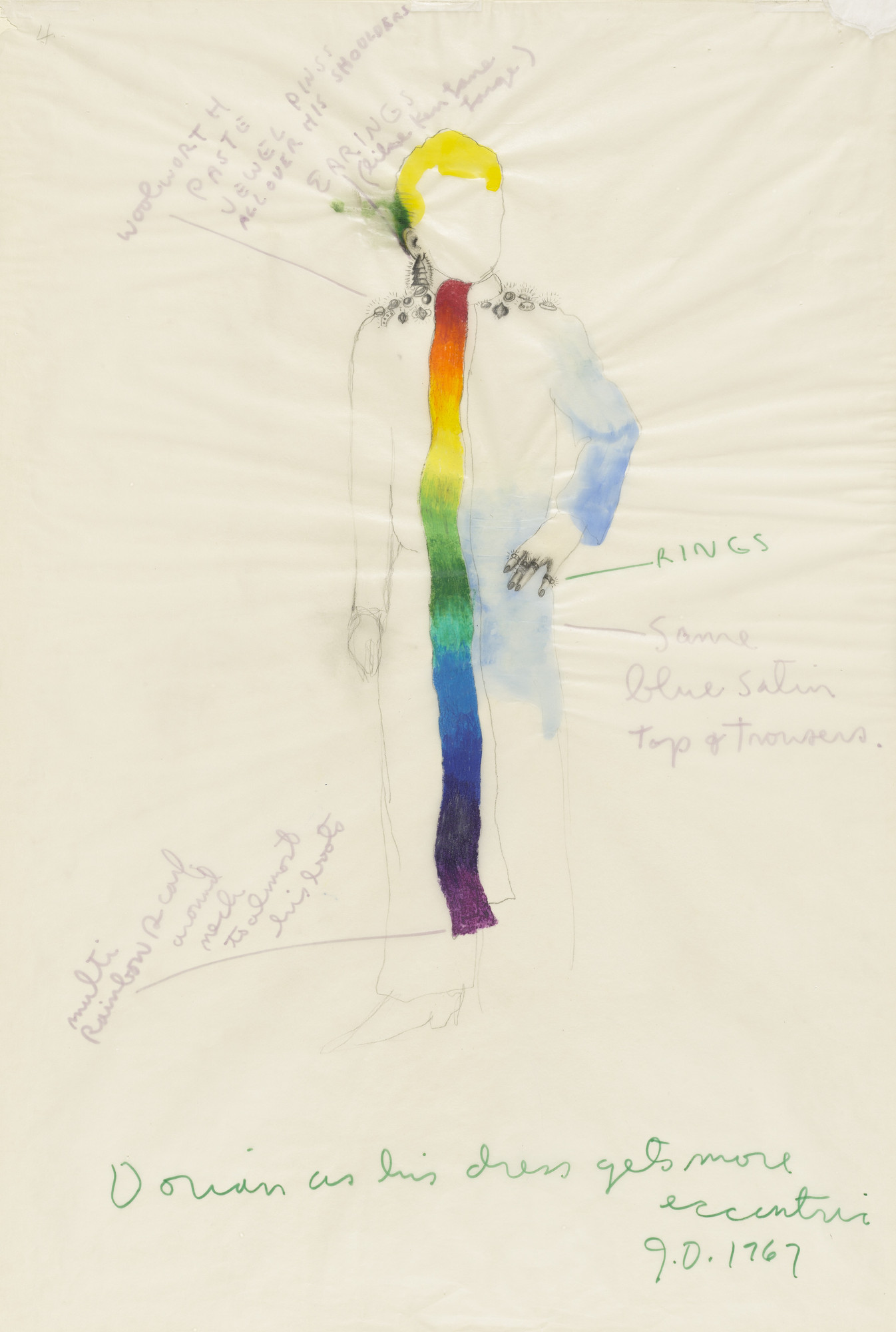 Jim Dine. Dorian Gray as His Dress Gets More Eccentric. Costume design for the unrealized play The Picture of Dorian Gray