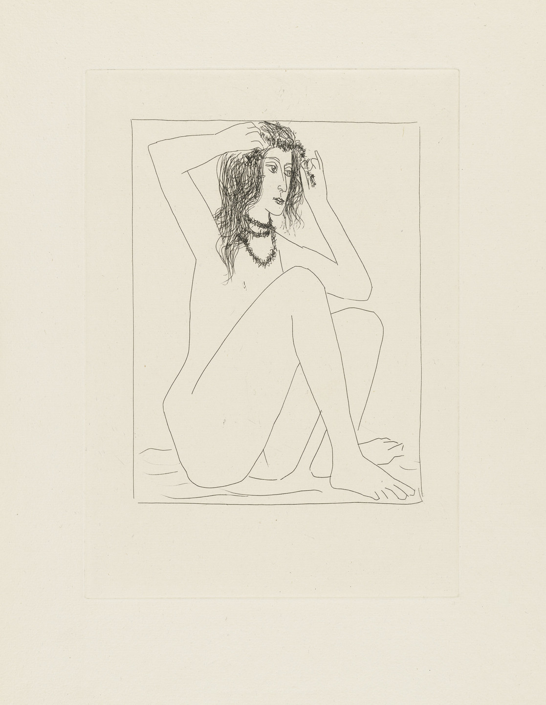 Pablo Picasso. Nude Woman Crowning Herself with Flowers (Femme nue se couronnant de fleurs) from the Vollard Suite (Suite Vollard). 1930, published 1939