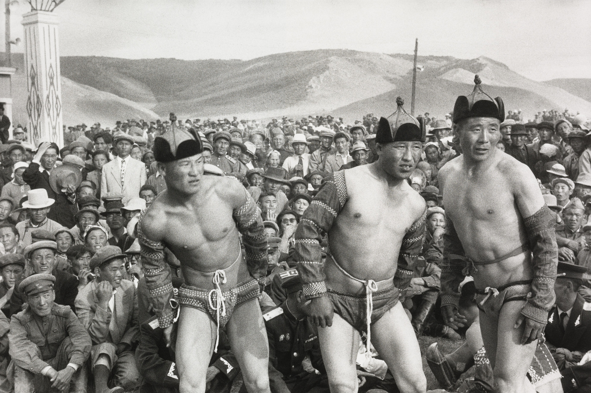 Henri Cartier-Bresson. Wrestlers on Independence Day, Ulaanbaatar, Mongolia. 1958