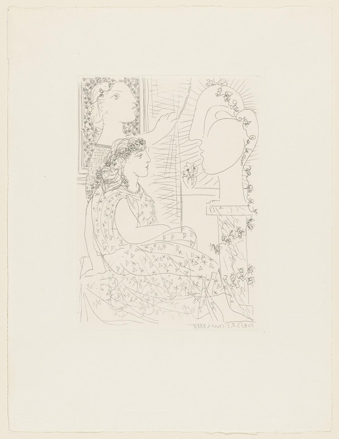 Pablo Picasso. Two Women Looking at a Sculpted Head (Deux femmes regardant une tête sculptée) from the Vollard Suite (Suite Vollard). 1933, published 1939