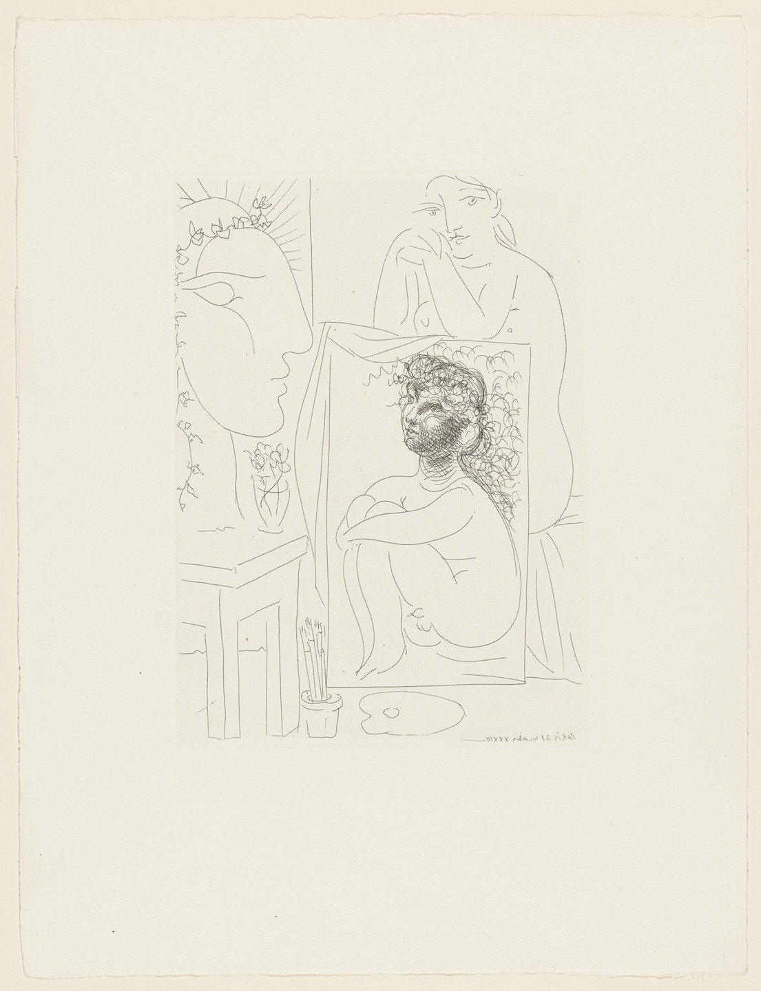 Pablo Picasso. Model, Painting and Sculpture (Modèle, tableau et sculpture) from the Vollard Suite (Suite Vollard). 1933, published 1939