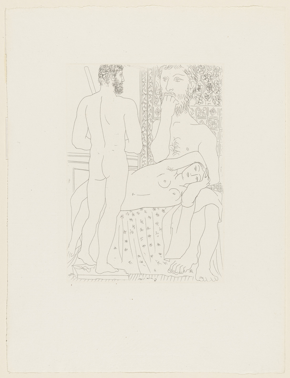 Pablo Picasso. Sculptor, Recumbent Model, and Self Portrait Sculpture as Hercules (Sculpteur, modèle couché, et autoportrait en Hercule sculpté) from the Vollard Suite (Suite Vollard). 1933, published 1939