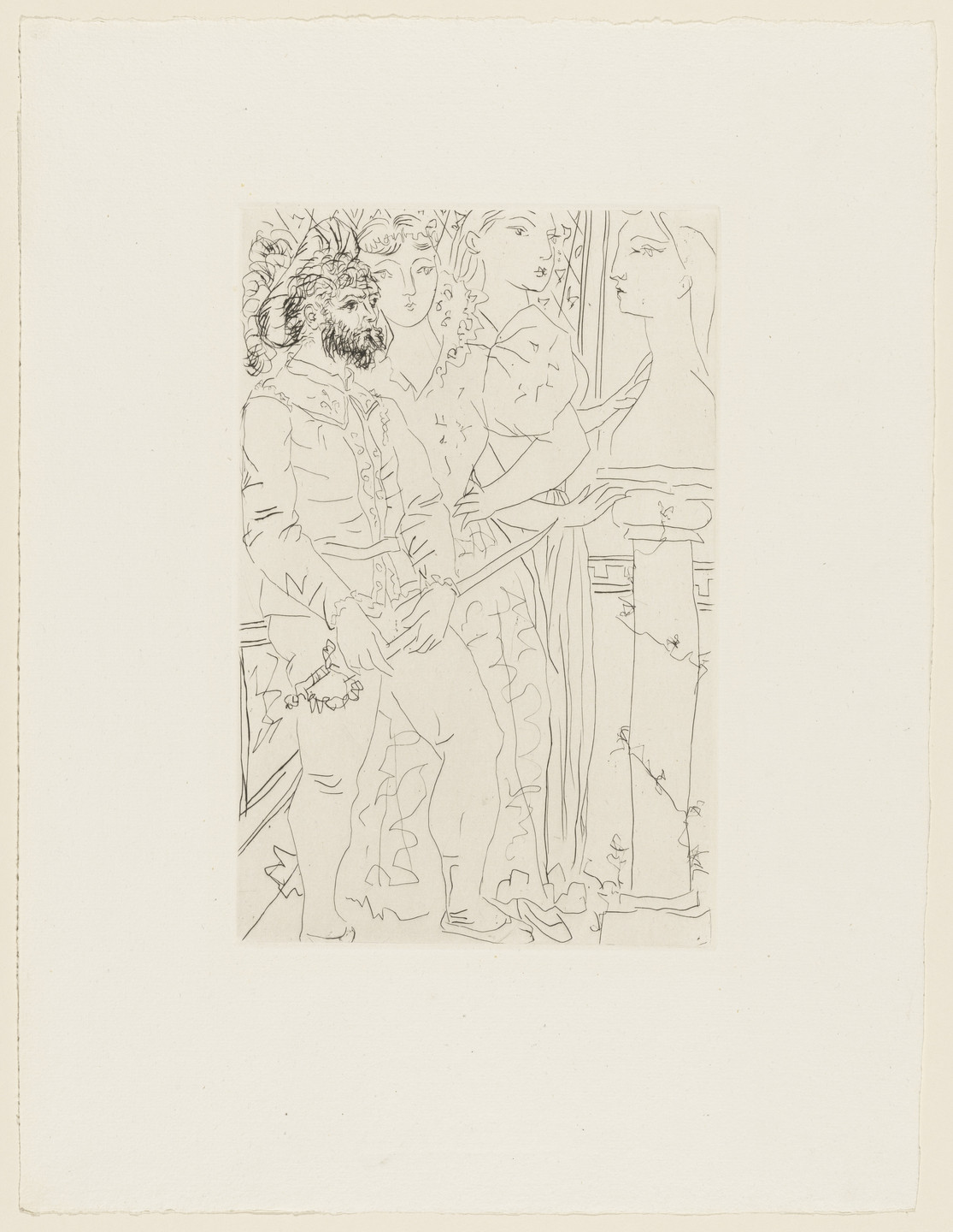 Pablo Picasso. Three Actors with the Bust of Marie Thérèse (Trois comédienes avec buste de Marie Thérèse) from the Vollard Suite (Suite Vollard). 1933, published 1939
