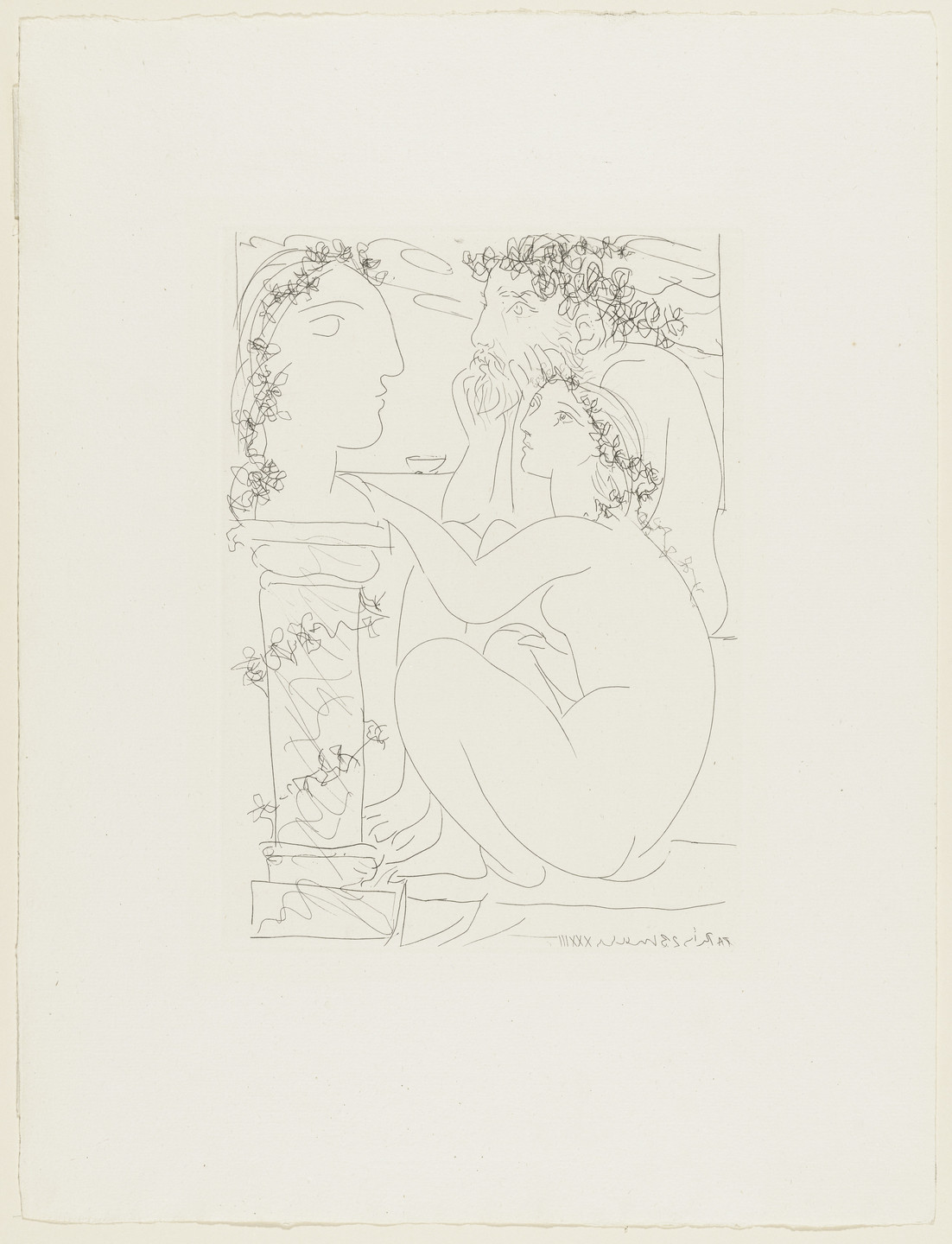 Pablo Picasso. Sculptor with His Model and His Sculpture (Sculpteur avec son modèle et sa sculpture) from the Vollard Suite (Suite Vollard). 1933, published 1939
