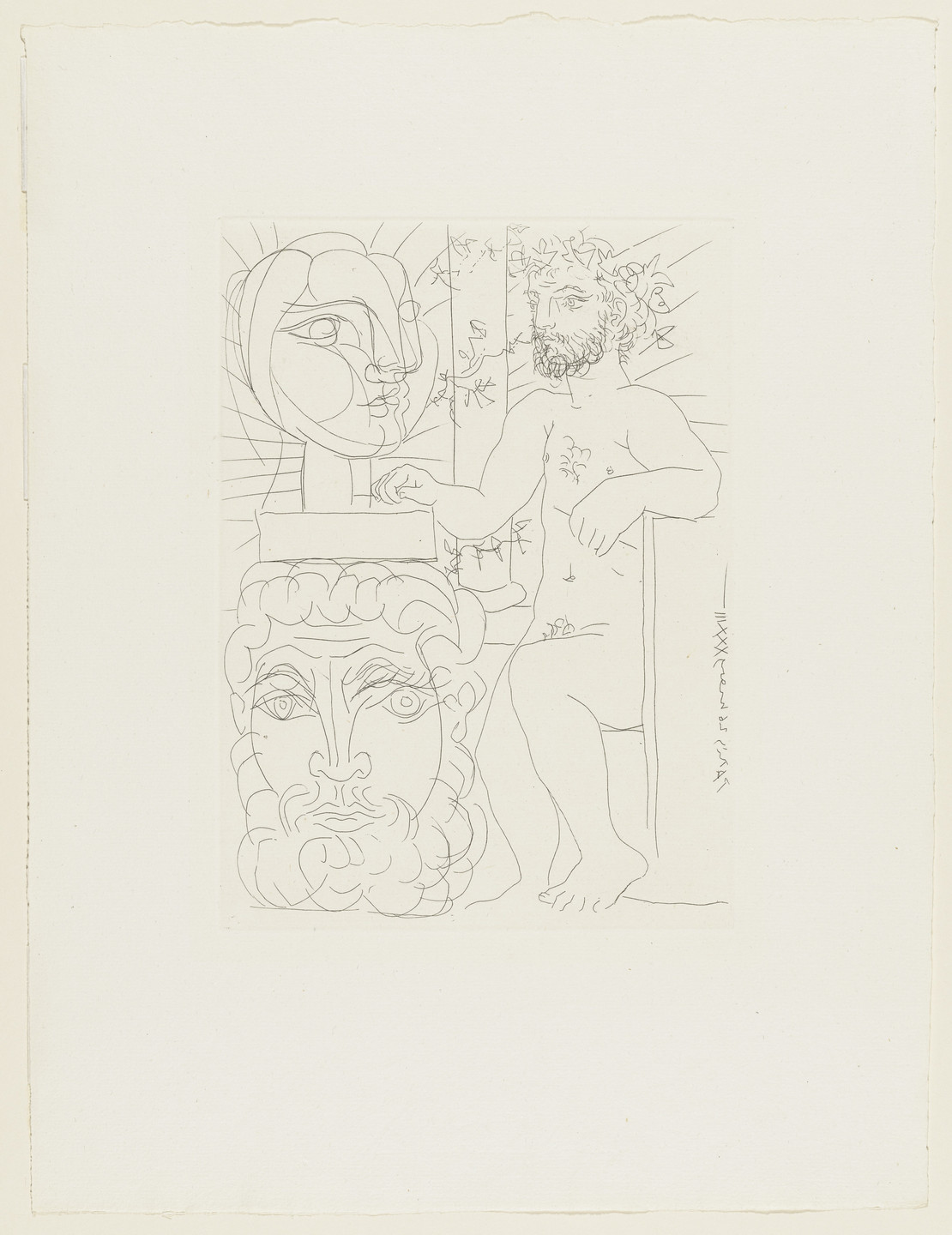 Pablo Picasso. Sculptor and his Self Portrait Serving as a Pedestal for the Head of Marie-Thérèse (Sculpteur et son autoportrait sculpté servant de socle à une tête de Marie-Thérèse) from the Vollard Suite (Suite Vollard). 1933, published 1939