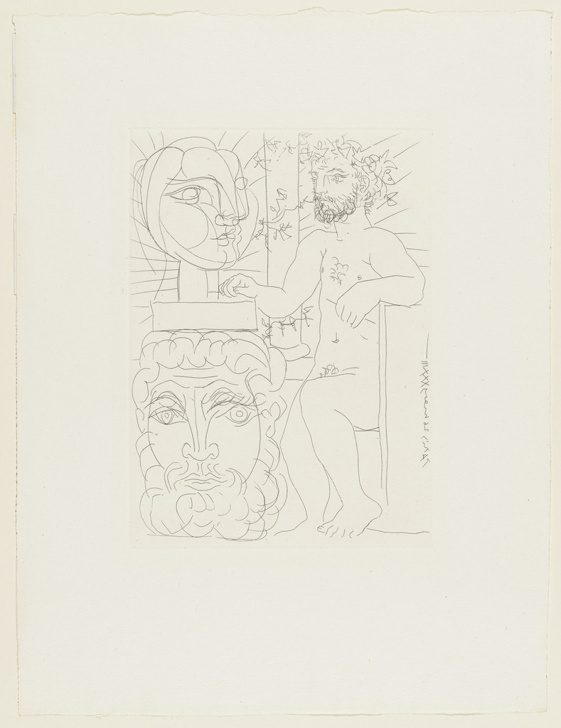 Sculptor and his Self Portrait Serving as a Pedestal for the Head of Marie-Thérèse (Sculpteur et son autoportrait sculpté servant de socle à une tête de Marie-Thérèse) from the Vollard Suite (Suite Vollard)