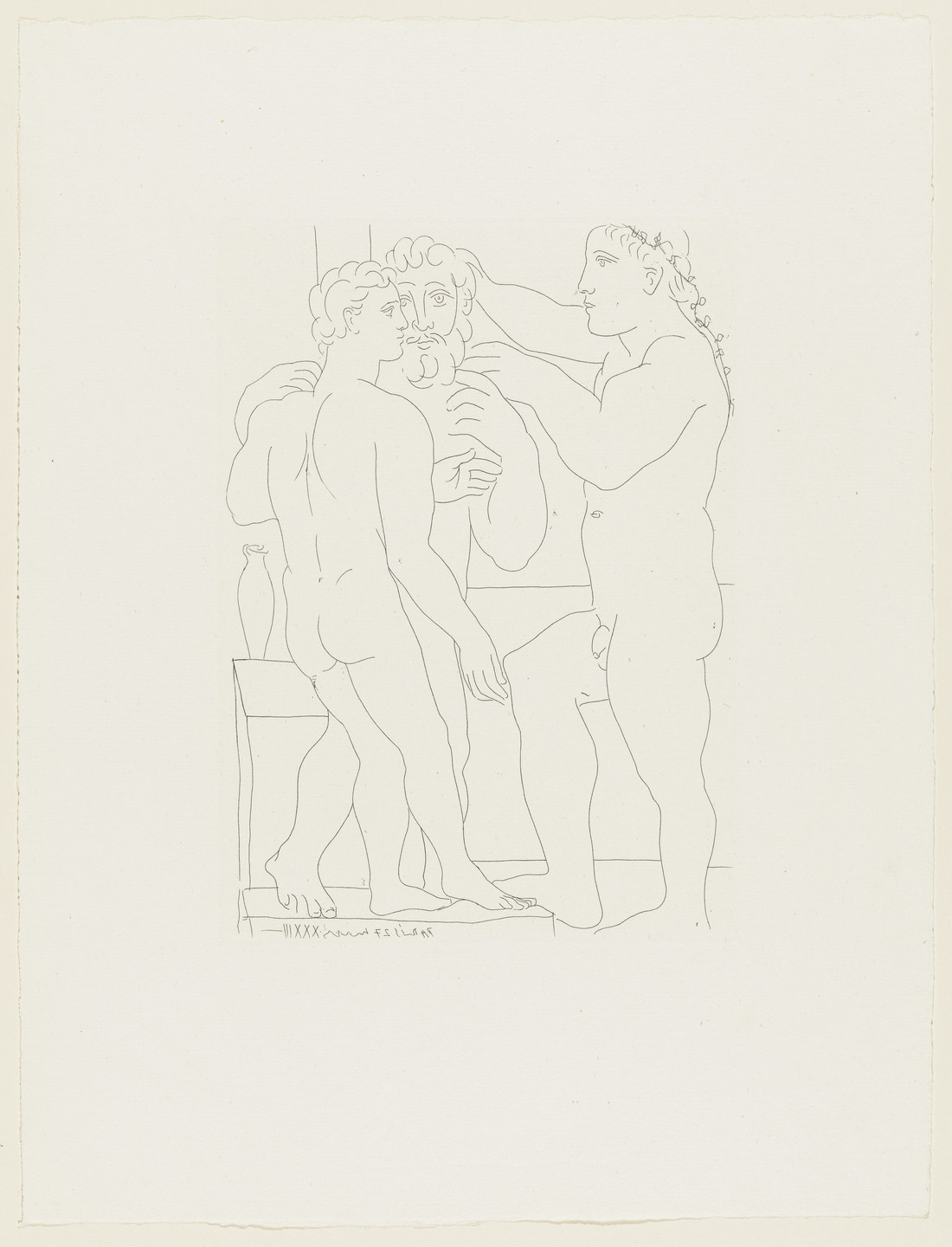 Pablo Picasso. Young Greek Sculptor with His Sculpture: A Man and an Ephebe (Jeune sculpteur grec avec sa sculpture: un homme et un éphèbe) from the Vollard Suite (Suite Vollard). 1933, published 1939