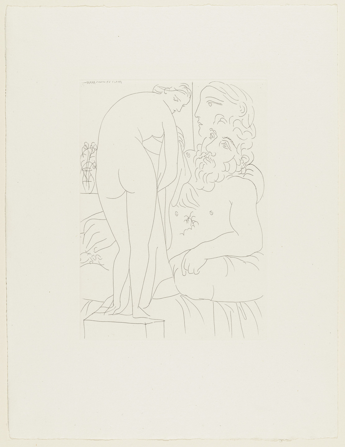 Pablo Picasso. Sculptor in Repose with Marie-Thérèse and Her Representation as the Chaste Venus (Sculpteur au repos avec Marie-Thérèse et sa représentation en vénus pudique) from the Vollard Suite (Suite Vollard). 1933, published 1939