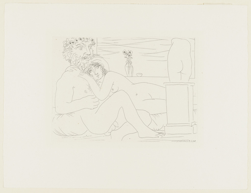 Sculptor at Rest with His Model, Anemones and Small Torso (Sculpteur au repos avec son modèle, anémones et petit torse) from the Vollard Suite (Suite Vollard)