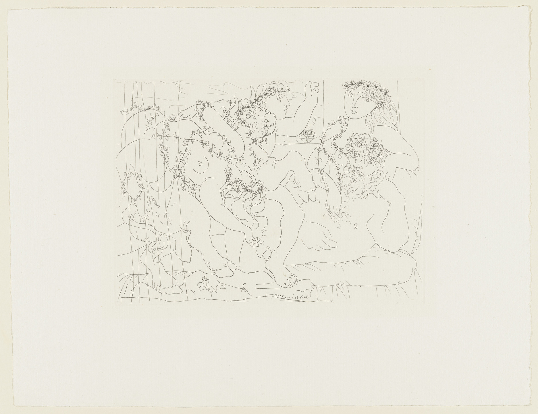 Pablo Picasso. Sculptor, Boy and Model with a Sculpted Group Representing the Abduction of Europe (Sculpteur, garçon, et modèle avec un groupe sculpté représentant le rapt d&#39;Europe) from the Vollard Suite (Suite Vollard). 1933, published 1939