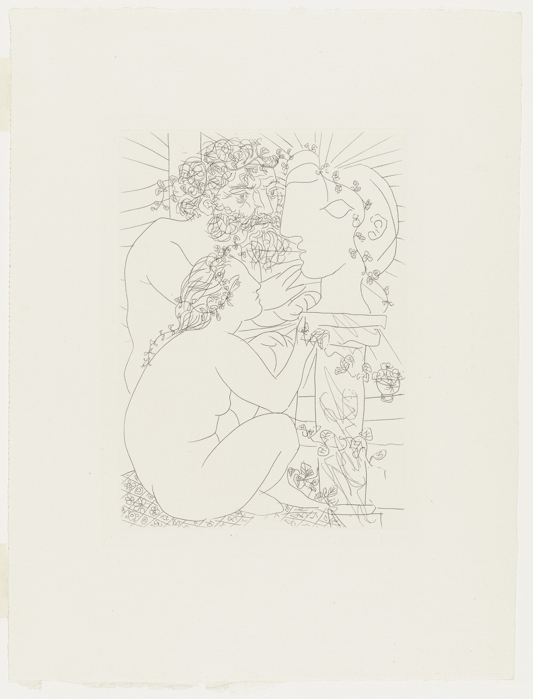 Pablo Picasso. Sculptor with His Model, His Sculpture, and a Bowl of Anemones (Sculpteur avec son modèle, sa sculpture et un bol d&#39;anémones) from the Vollard Suite (Suite Vollard). 1933, published 1939
