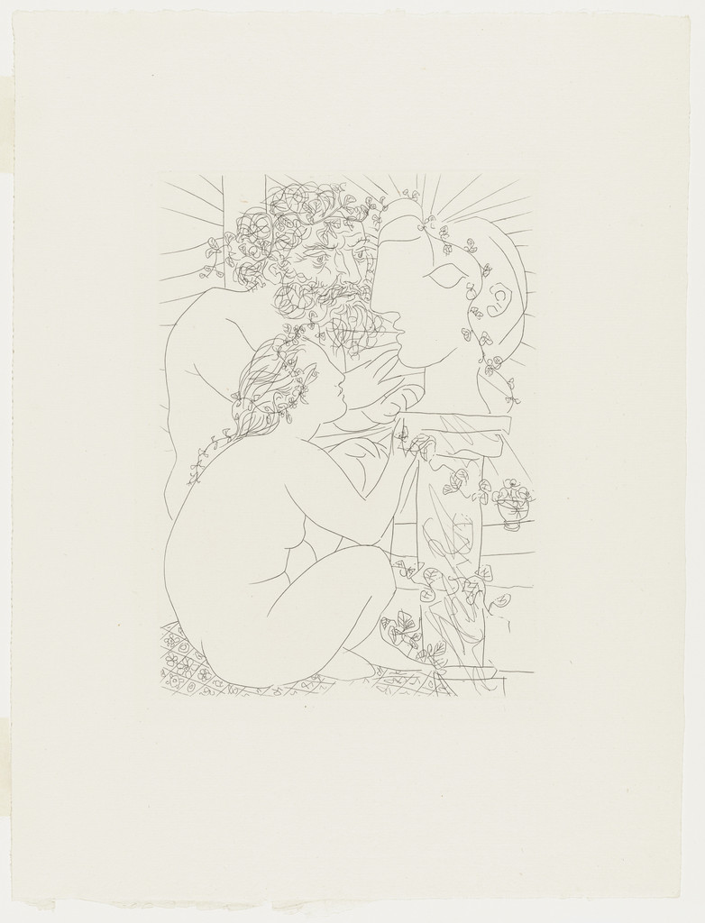 Sculptor with His Model, His Sculpture, and a Bowl of Anemones (Sculpteur avec son modèle, sa sculpture et un bol d'anémones) from the Vollard Suite (Suite Vollard)