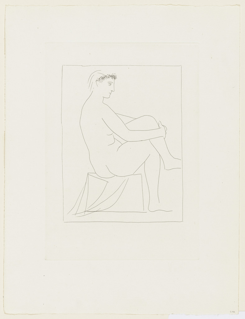 Nude Woman with Crossed Legs Crowned, with Flowers (Femme nue couronnée de fleurs, aux jambes croisées) from the Vollard Suite (Suite Vollard)