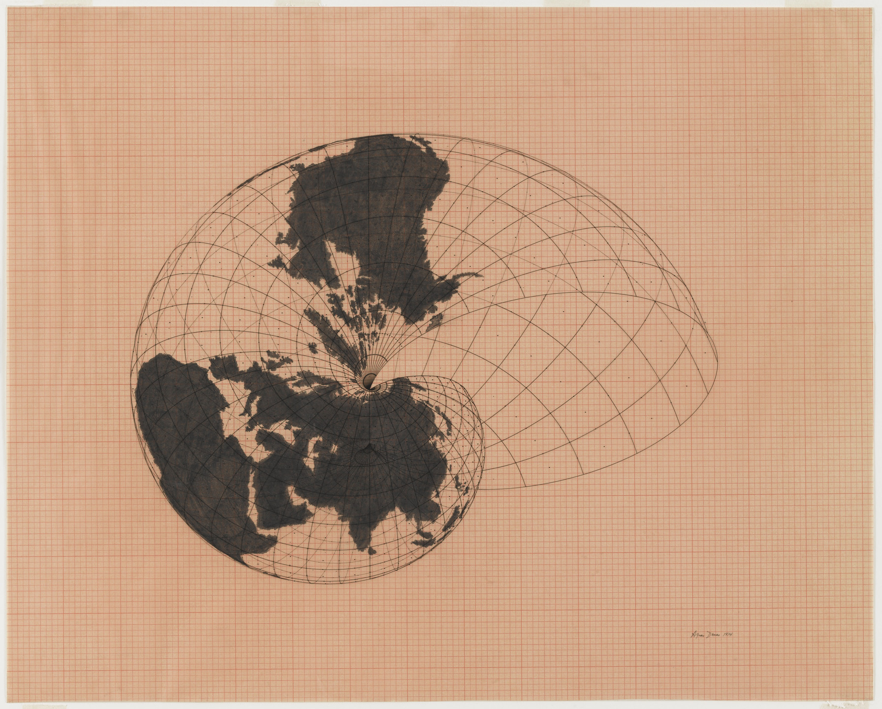 Agnes Denes. Isometric Systems in Isotropic Space. Map Projection: Snail. 1974