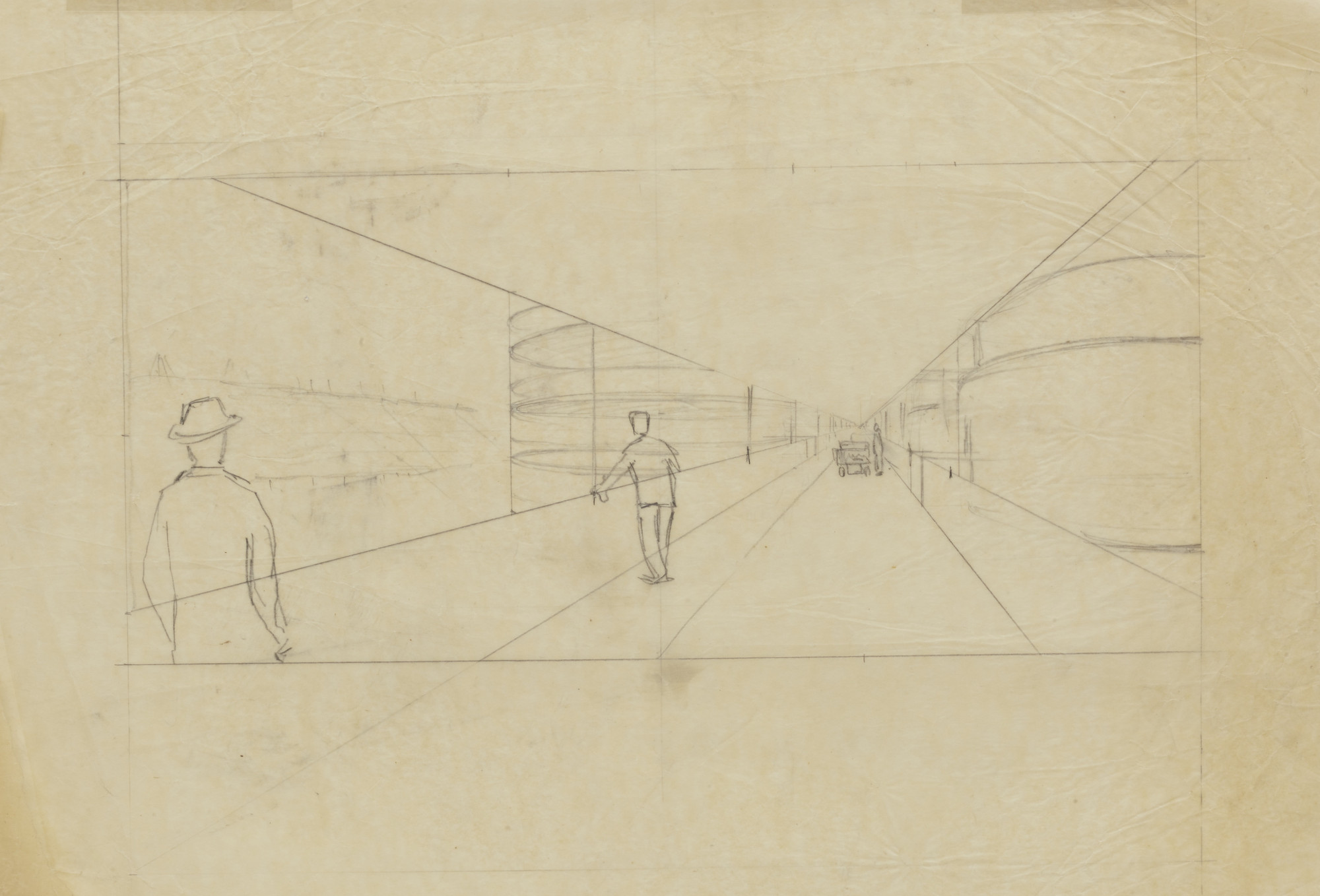 Bodo Rasch, Heinz Rasch. Suspension Houses Project (Perspective). 1927-1928