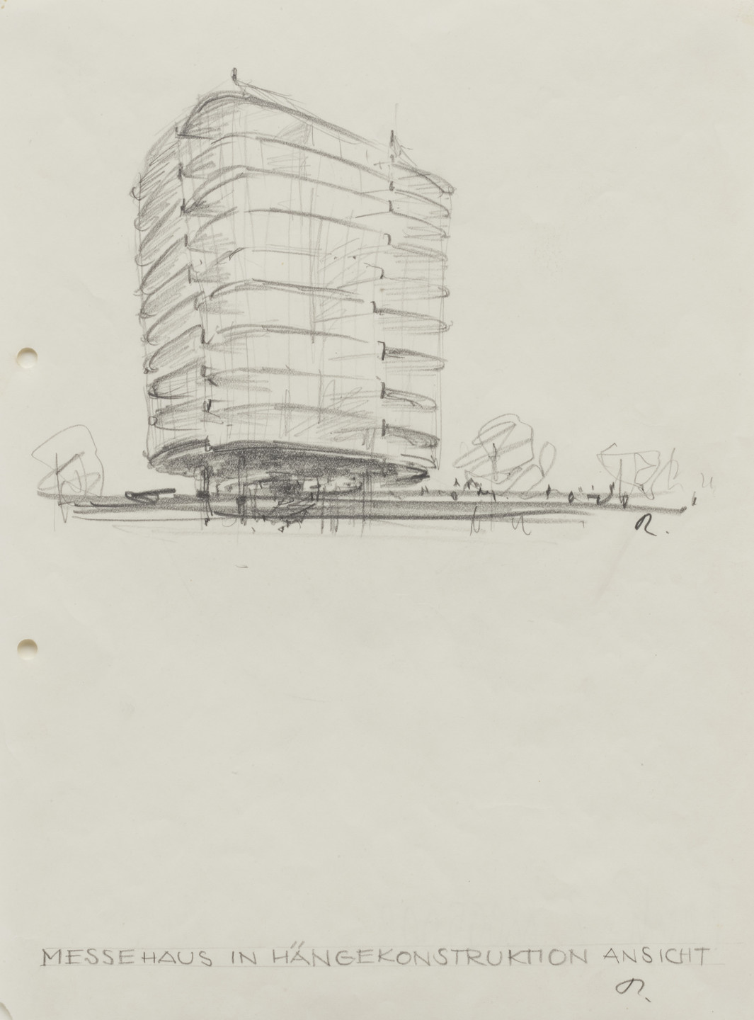 Bodo Rasch, Heinz Rasch. Suspended Commercial Fair House Project (Perspective). 1931