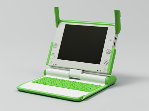 One Laptop per Child, Nicholas Negroponte, Rebecca Allen, Mary Lou Jepsen, Mark Foster, Michail Bletsas, V. Michael Bove, Yves Béhar, Bret Recor, fuseproject, Jacques Gagné, Gecko Design, Colin Bulthaup, Squid Labs, John Hutchinson, Freeplay Energy Plc., Quanta. XO Laptop from the One Laptop per Child (OLPC) project. 2005